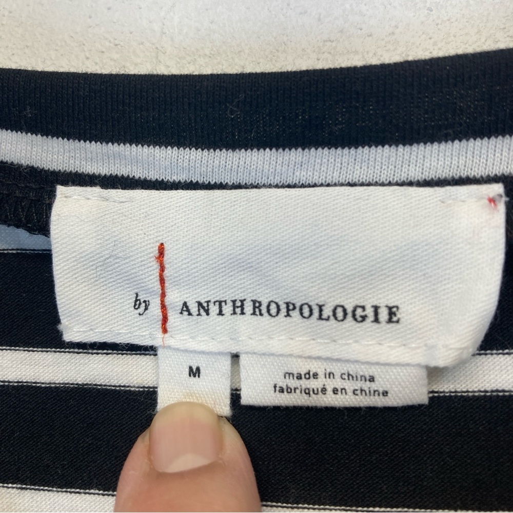 Anthropologie M Black White Striped Mixed Media Long Bell Sleeve Top - Picture 4 of 11